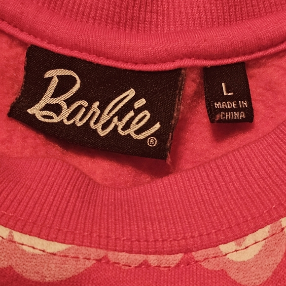 Barbie‎ All Over Logo Pink Crewneck Sweatshirt Women's Size L - Picture 4 of 5